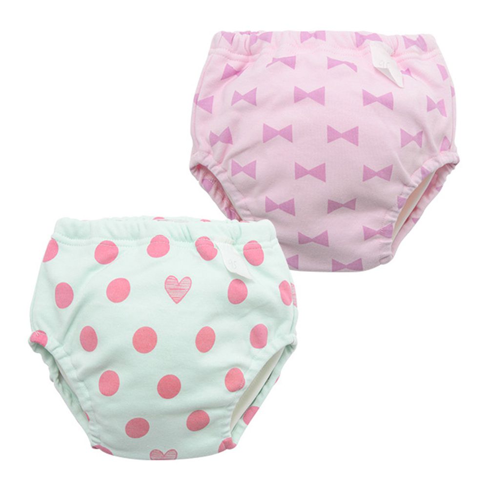 日本 Chuckle Baby - 四層學習褲(兩件組)-蝴蝶結+愛心-粉+薄荷綠-分離式
