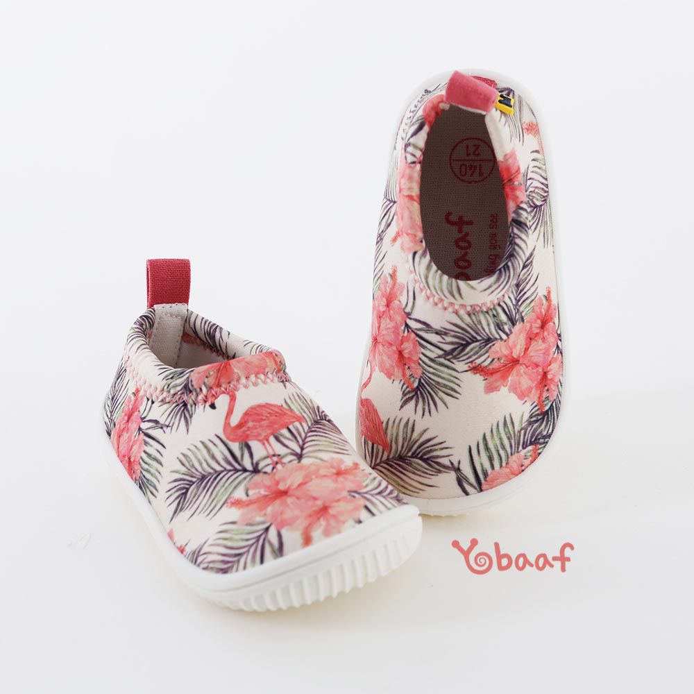 韓國 Yobaaf - 洞洞厚底兒童沙灘鞋/戲水鞋-花朵紅鶴