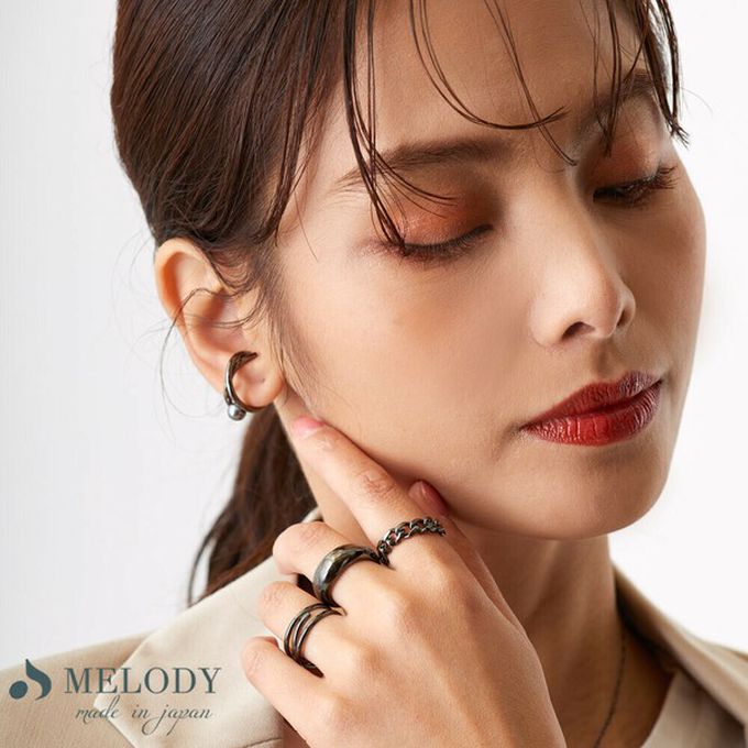 日本 Melody Accessory - 日本製 單顆珍珠線條耳骨夾-玫瑰金