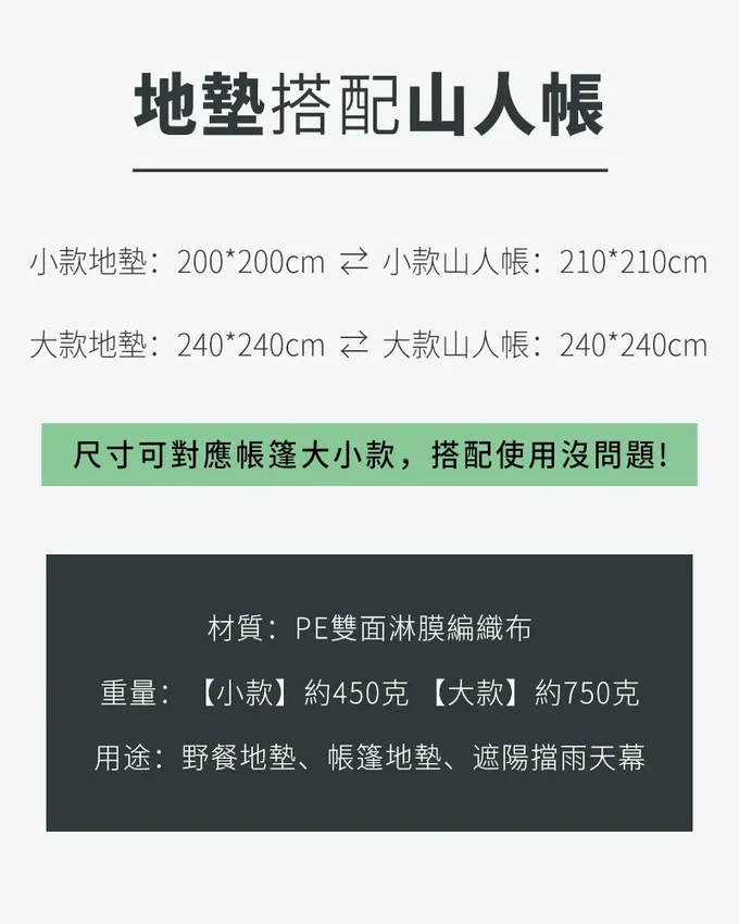 SHANER - 萬用防水地墊-附贈收納袋+地釘