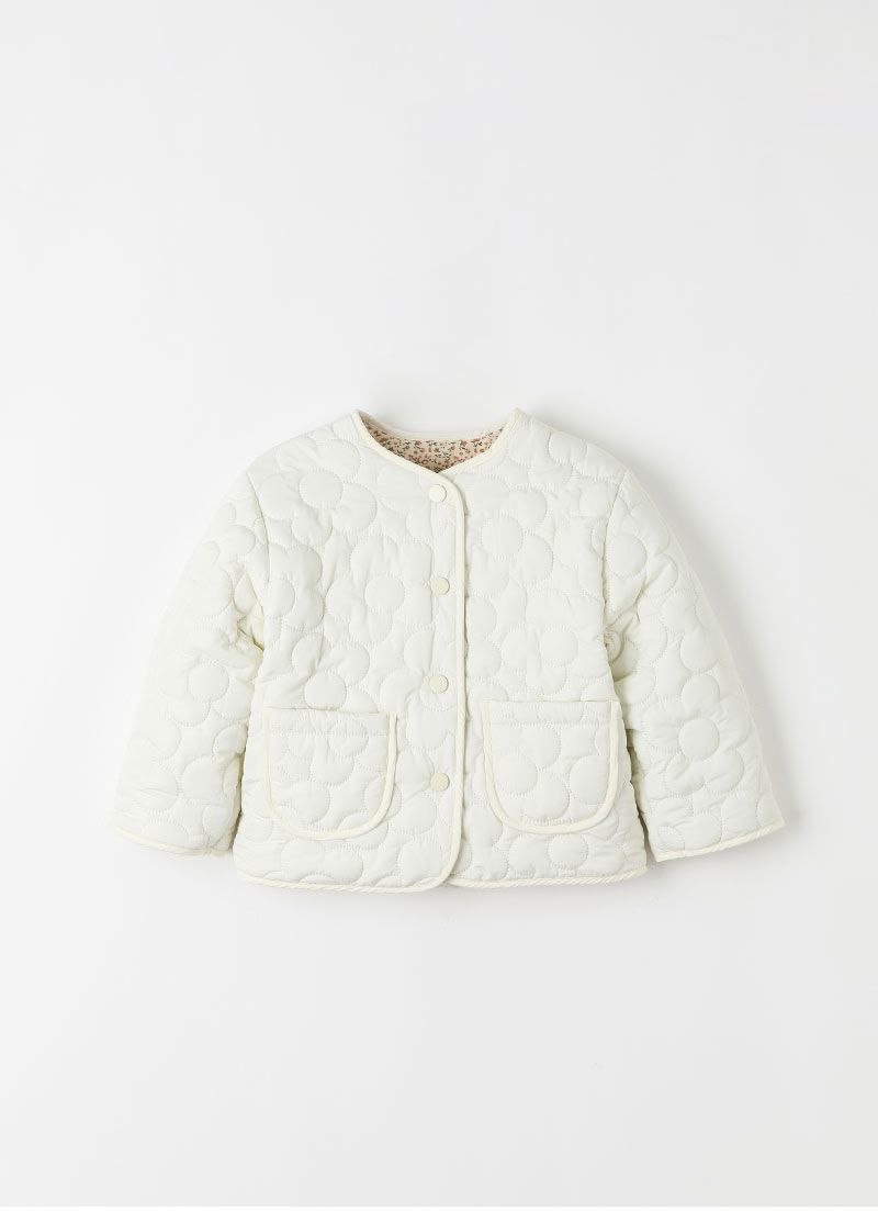 韓國 OZKIZ - 雙面穿搭鋪棉無領外套-米X卡其