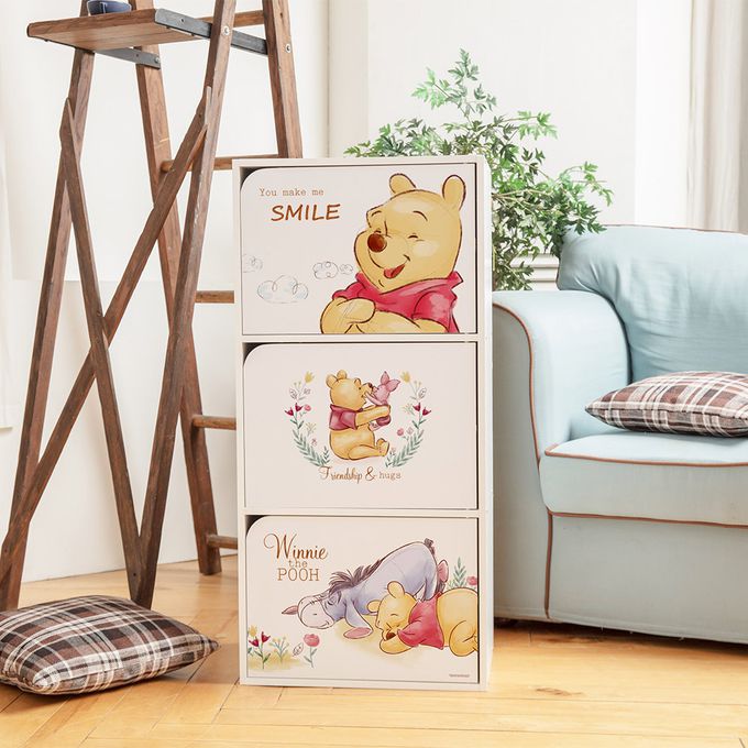 收納王妃 - 迪士尼 Disney【小熊維尼插畫風】三層收納櫃 三層三門櫃雙層櫃 收納櫃 木櫃 書櫃