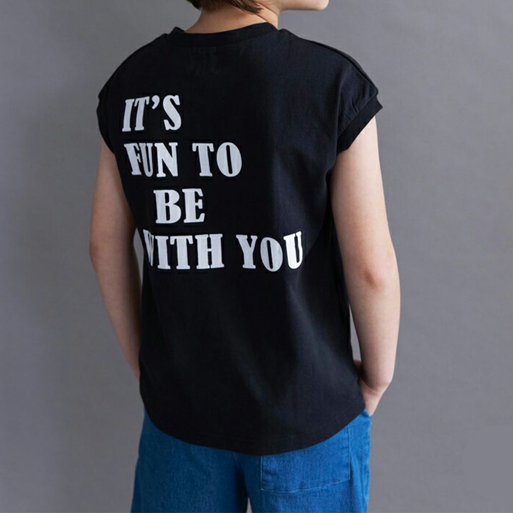 100%棉 簡約風圓領法式袖上衣-和你一起-黑