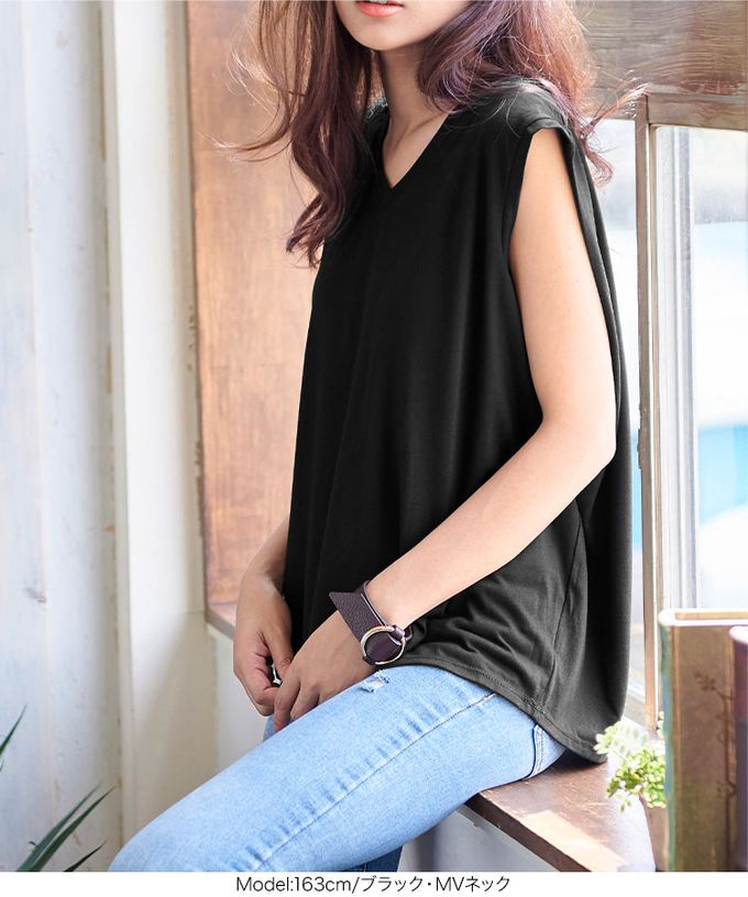 日本 Kobe Lettuce - 定番款率性無袖上衣(領可選)-黑