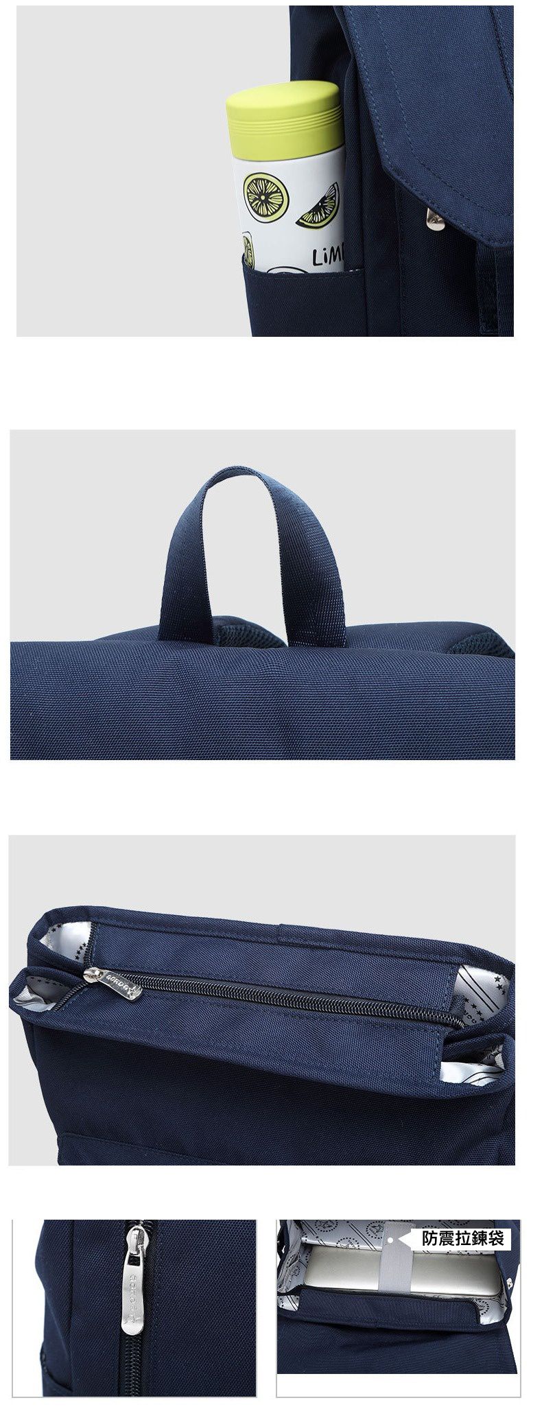 可愛小口袋翻蓋書包-深藍色x紅色