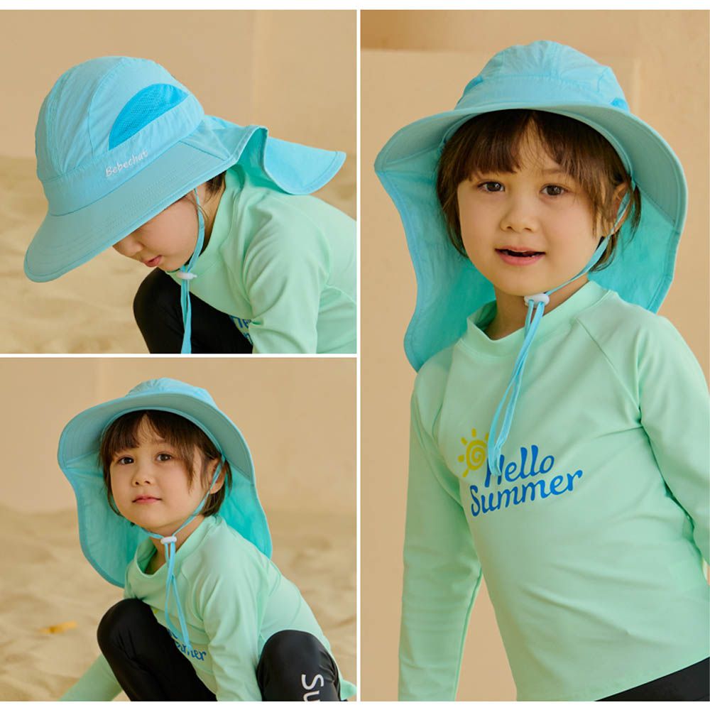 UPF 50+抗UV水陸兩用防曬遮脖帽/戲水帽-水藍