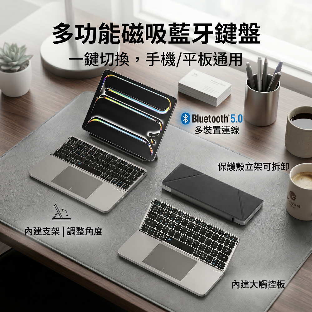ZFold 折疊式藍牙鍵盤｜內建觸控板・手機平板筆電通用-黑灰