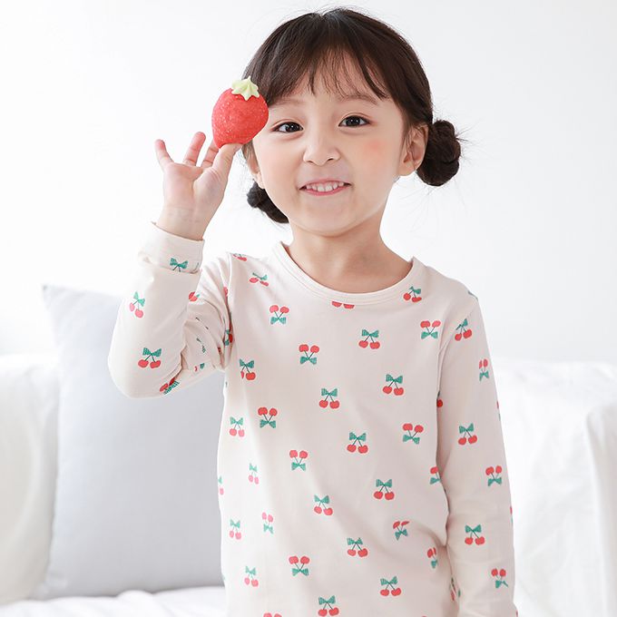 正韓 Cogibu - 極舒適無螢光劑幼兒/兒童 AERO WARM 有機發熱衣睡衣/家居服套裝組-紅櫻桃
