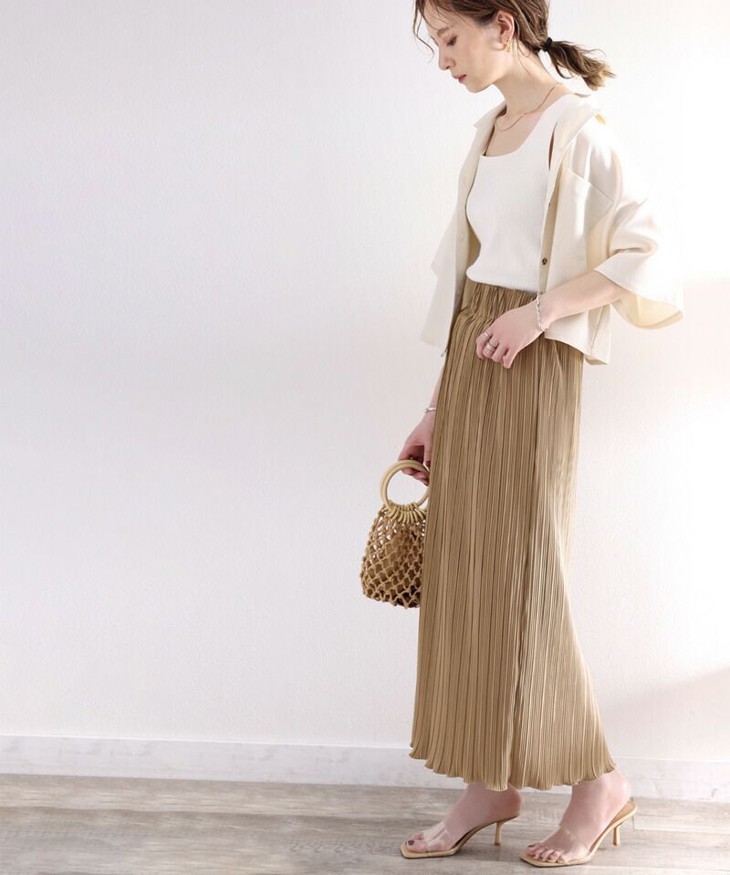 日本 Classical Elf - 經典楊柳百摺直筒裙-米杏