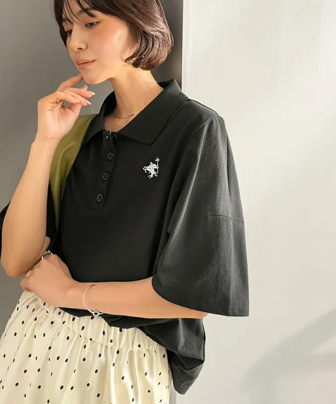 日本 Classical Elf - 素雅經典logo刺繡短袖POLO衫-黑