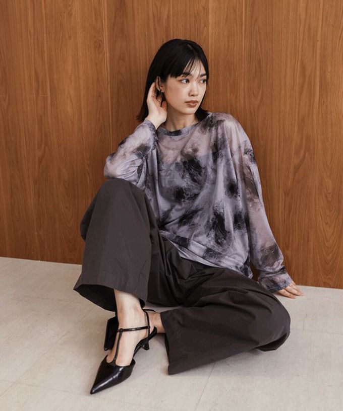 日本 Bab - 雲彩風格透膚美型長袖上衣-灰綠