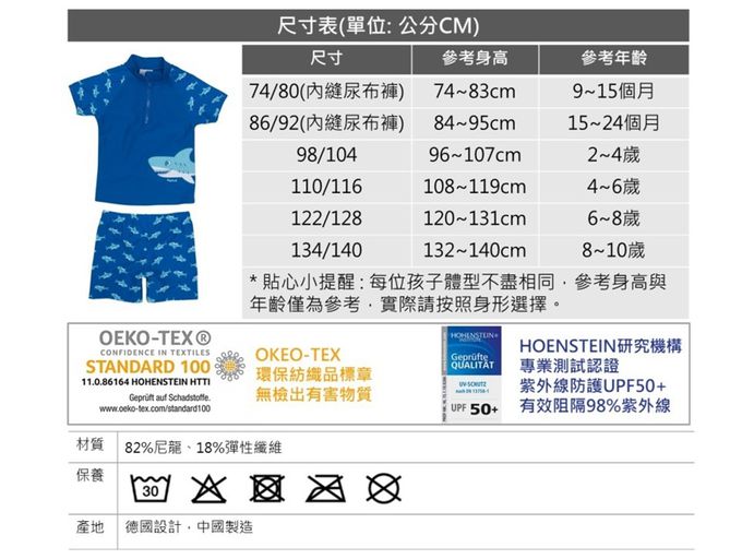 德國Playshoes - 抗UV防曬短袖兩件組兒童泳裝-復古波點