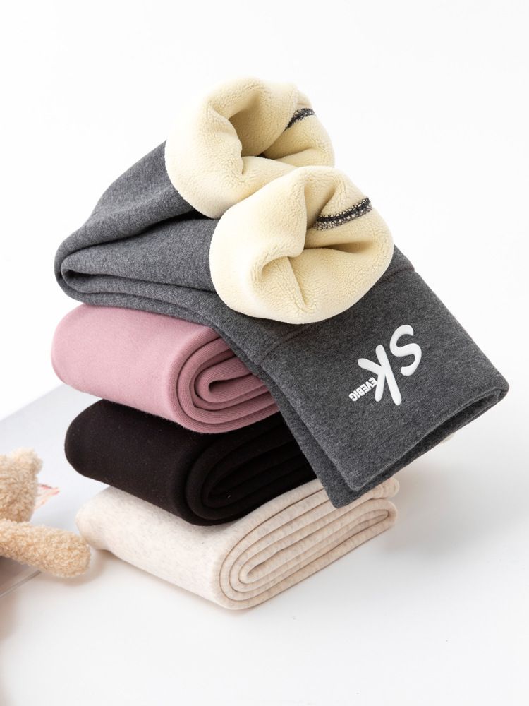 FANMOU - 加厚加絨高腰護肚內搭褲-英文字母SK-黑色