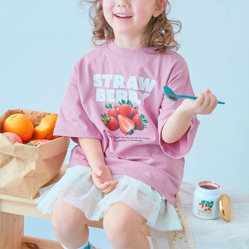 日本 devirock - 100%棉 美味食物短袖上衣-鮮豔草莓-粉紅