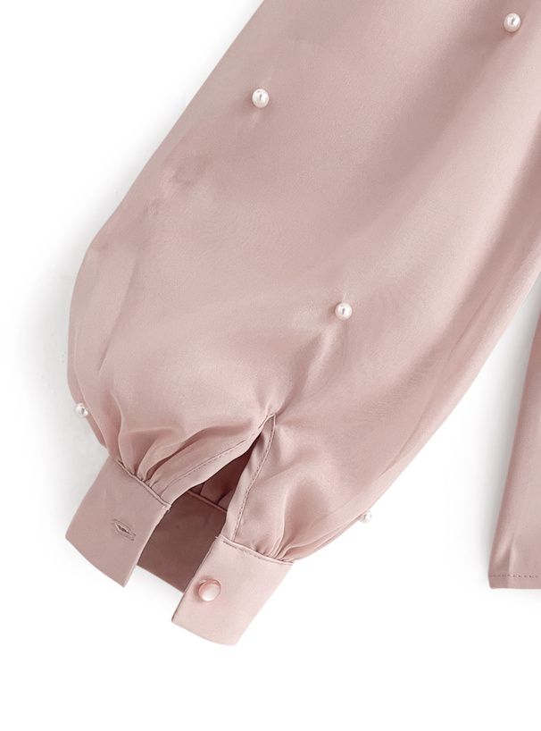 日本 GRL - 浪漫珍珠點綴長袖上衣-黑 (F)