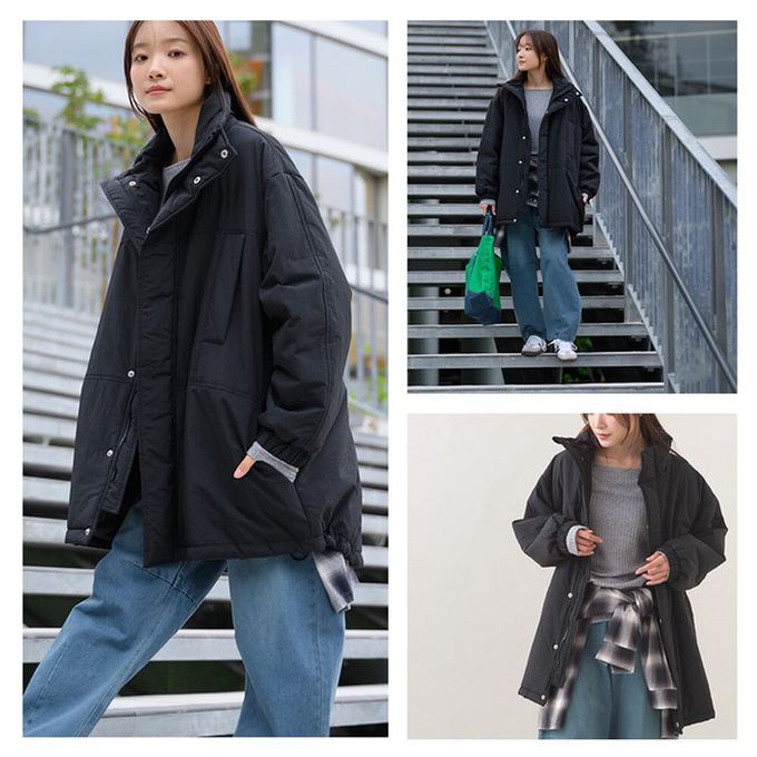 日本 OMNES - 蓬鬆厚感科技羽絨大衣保暖外套-黑