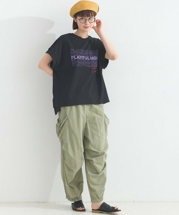 日本 Lupilien - 16OE天竺棉 法式英文標語短袖上衣-黑