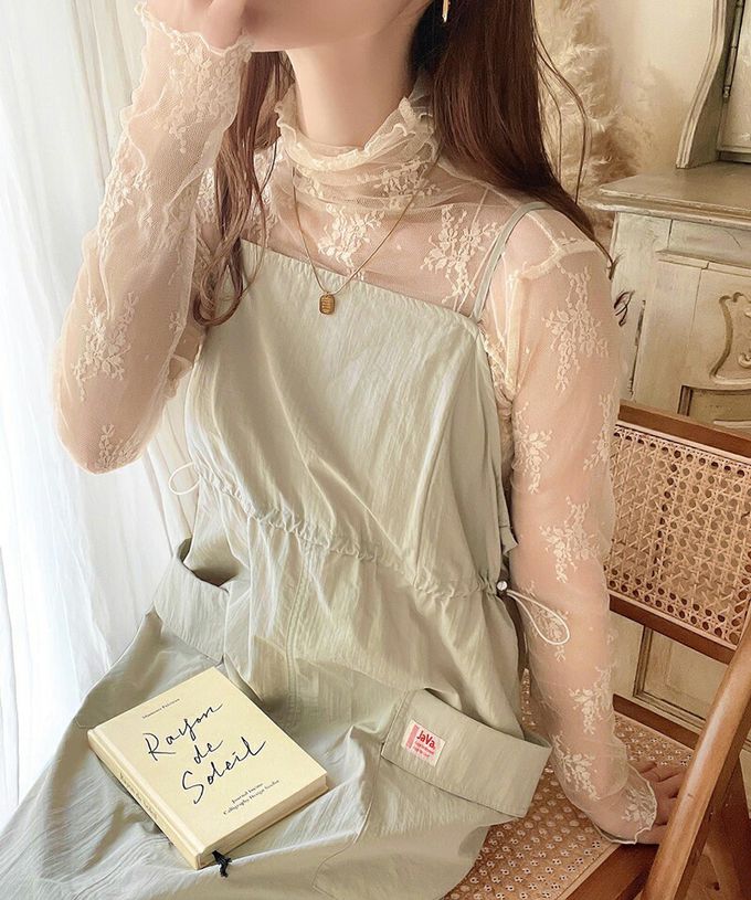 日本 Classical Elf - Java 休閒感抽繩口袋吊帶裙-軍綠