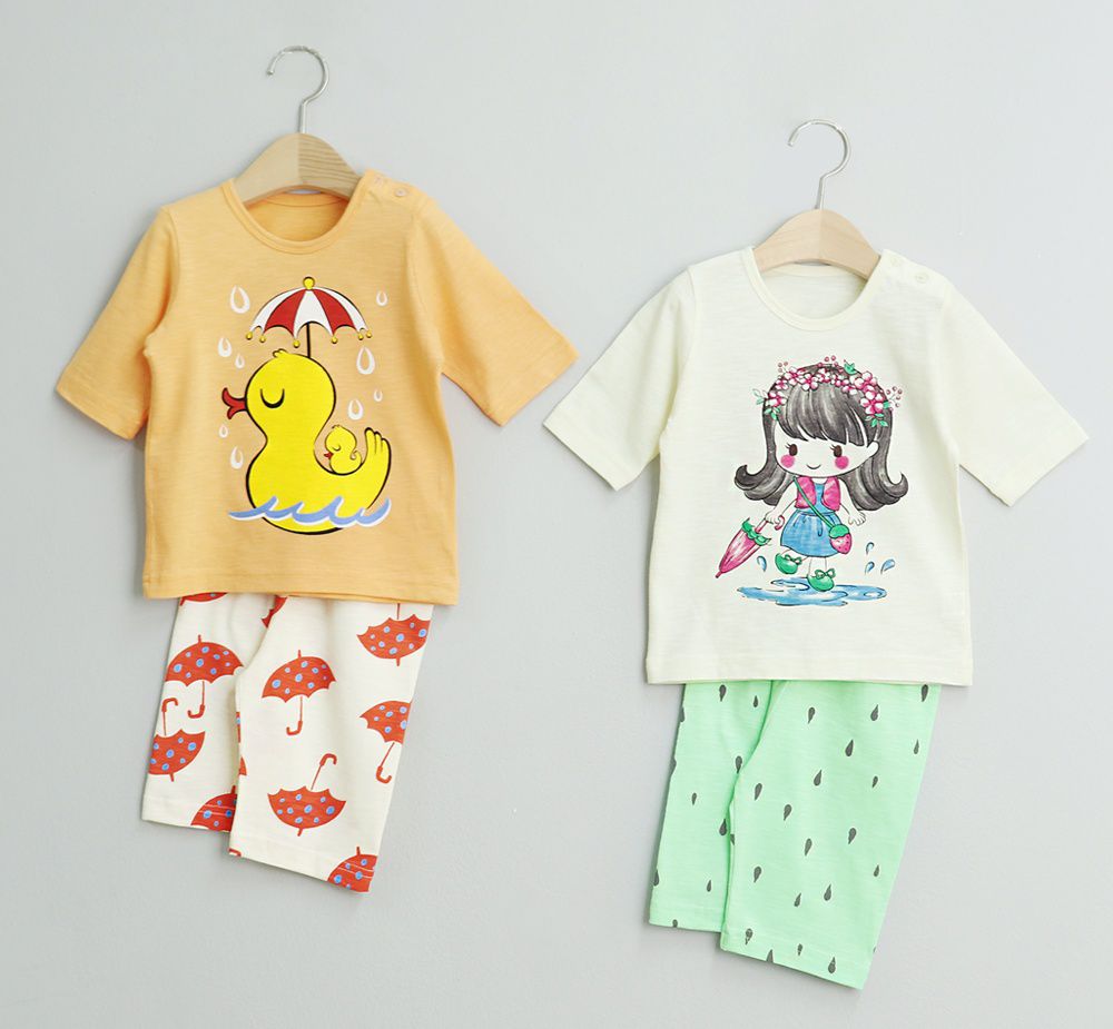 韓國 Mellisse - 韓製莫代爾涼感7分袖家居服-雨傘鴨鴨