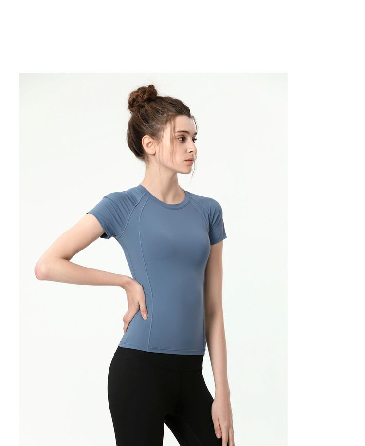 S~4XL圓領緊身運動短袖上衣-灰色