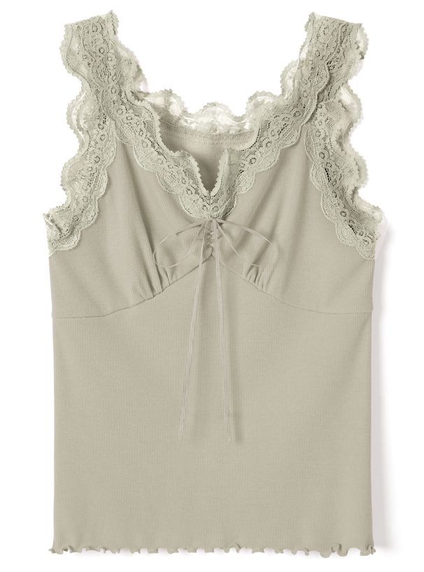 日本 GRL - 綁帶蕾絲V領無袖背心/內搭-淺杏粉