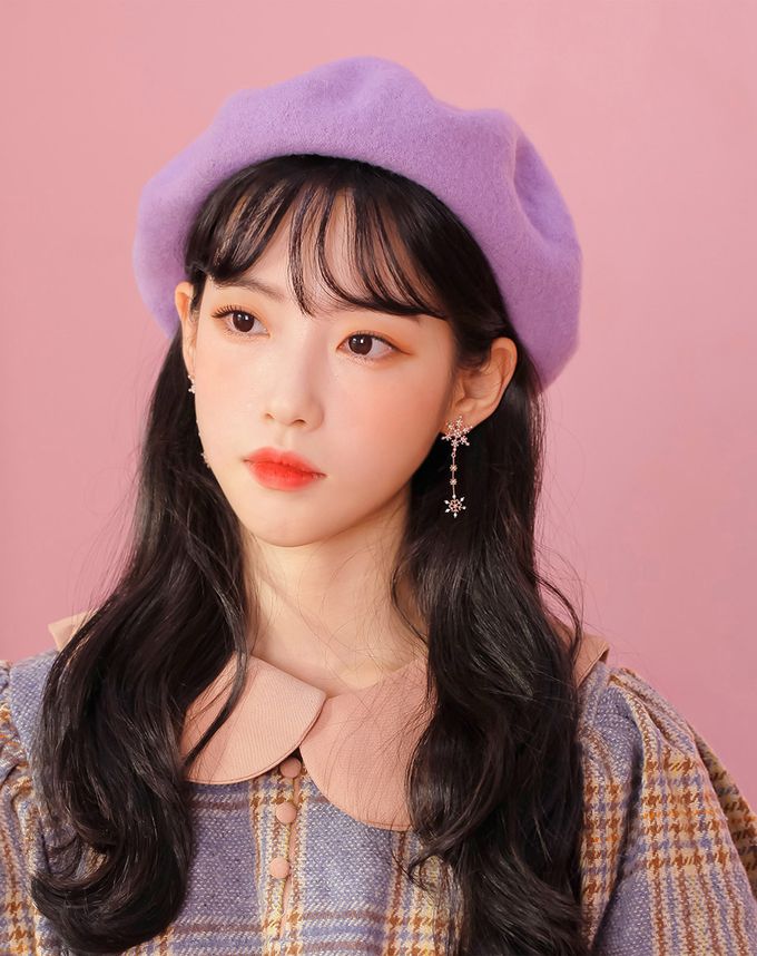 韓國 Soo&Soo - 法式風羊毛貝雷帽-紫 (直徑28cm，高7cm, 頭圍56cm)