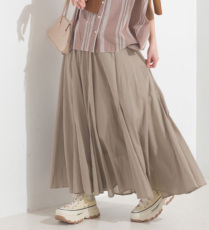 日本 OMNES - 100%印度棉 清爽飄逸長裙-淺棕條紋