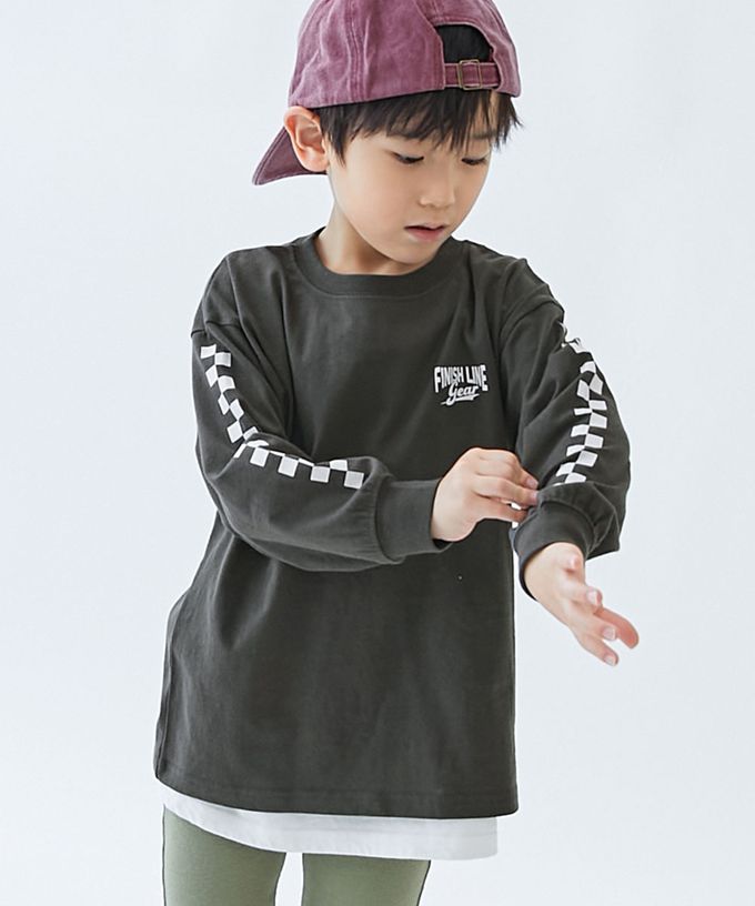 日本 devirock - 100%棉 定番印花寬版長袖上衣-背後狗狗-粉紫