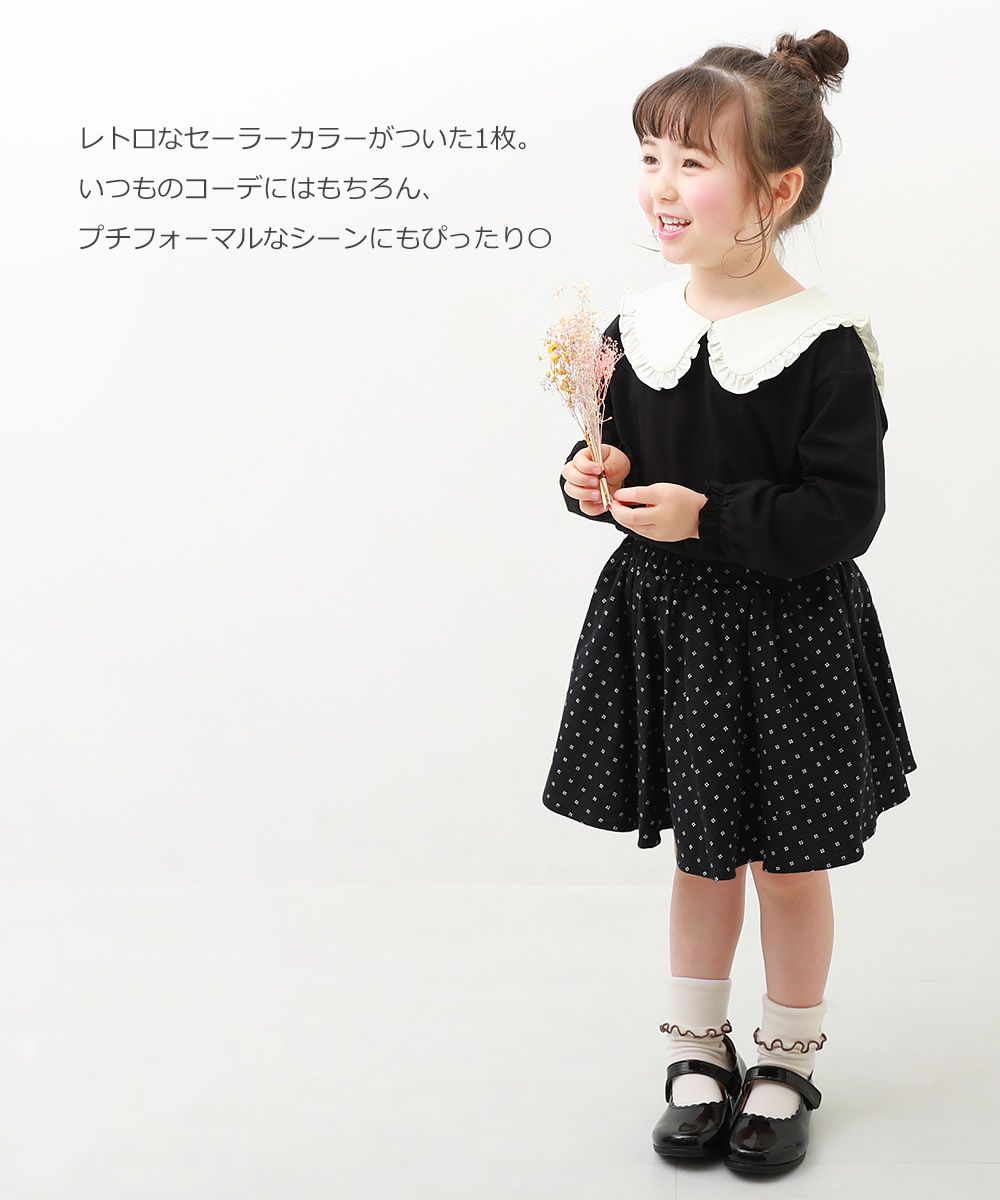 日本 devirock - 文藝荷葉領薄長袖上衣-黑