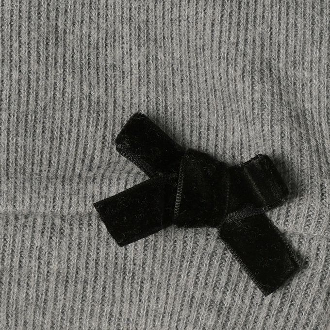 akachan honpo - 高領下擺蝴蝶結T恤-灰色