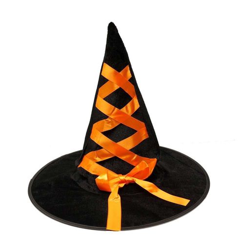 MODACore 摩達客 - 摩達客★cosplay派對裝扮派對變裝★魔法橘色緞帶植絨黑巫師帽-單入