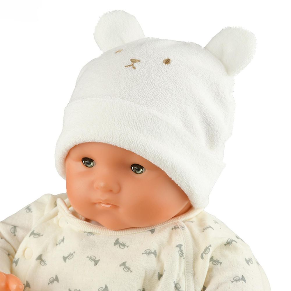akachan honpo - 熊耳嬰兒帽-毛巾布-米白色