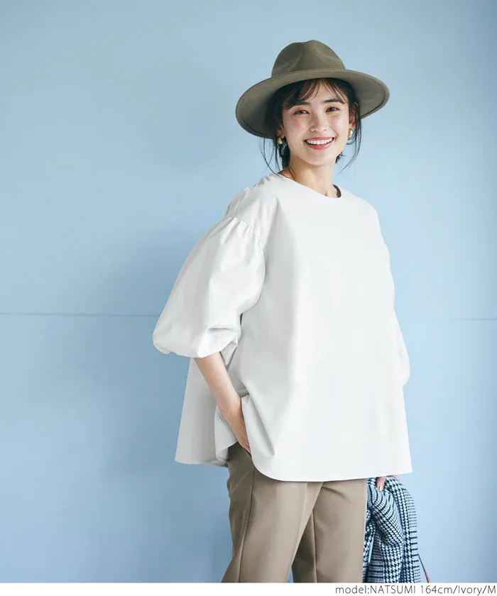 日本 COCA - 經典浪漫圓領澎澎袖上衣-深藍