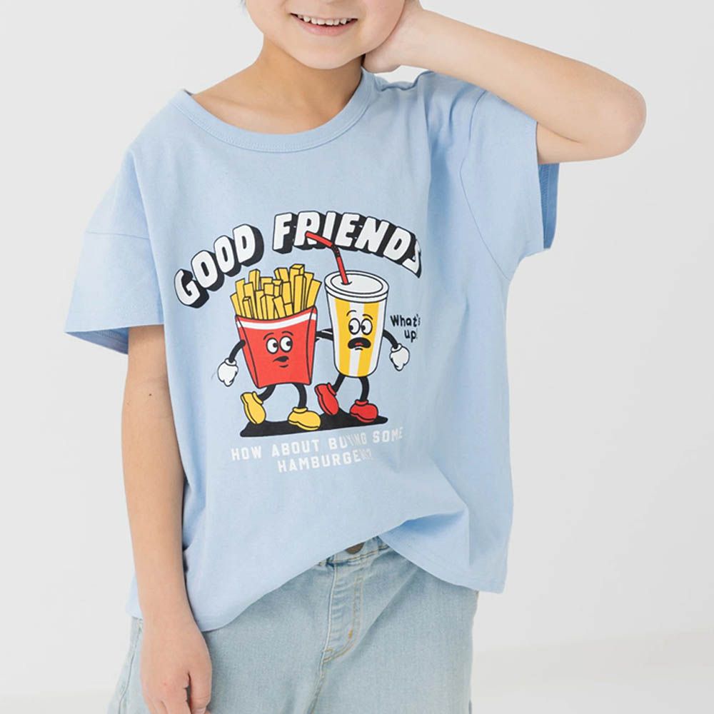 100%棉 定番印花短袖上衣-薯條好朋友-淺藍