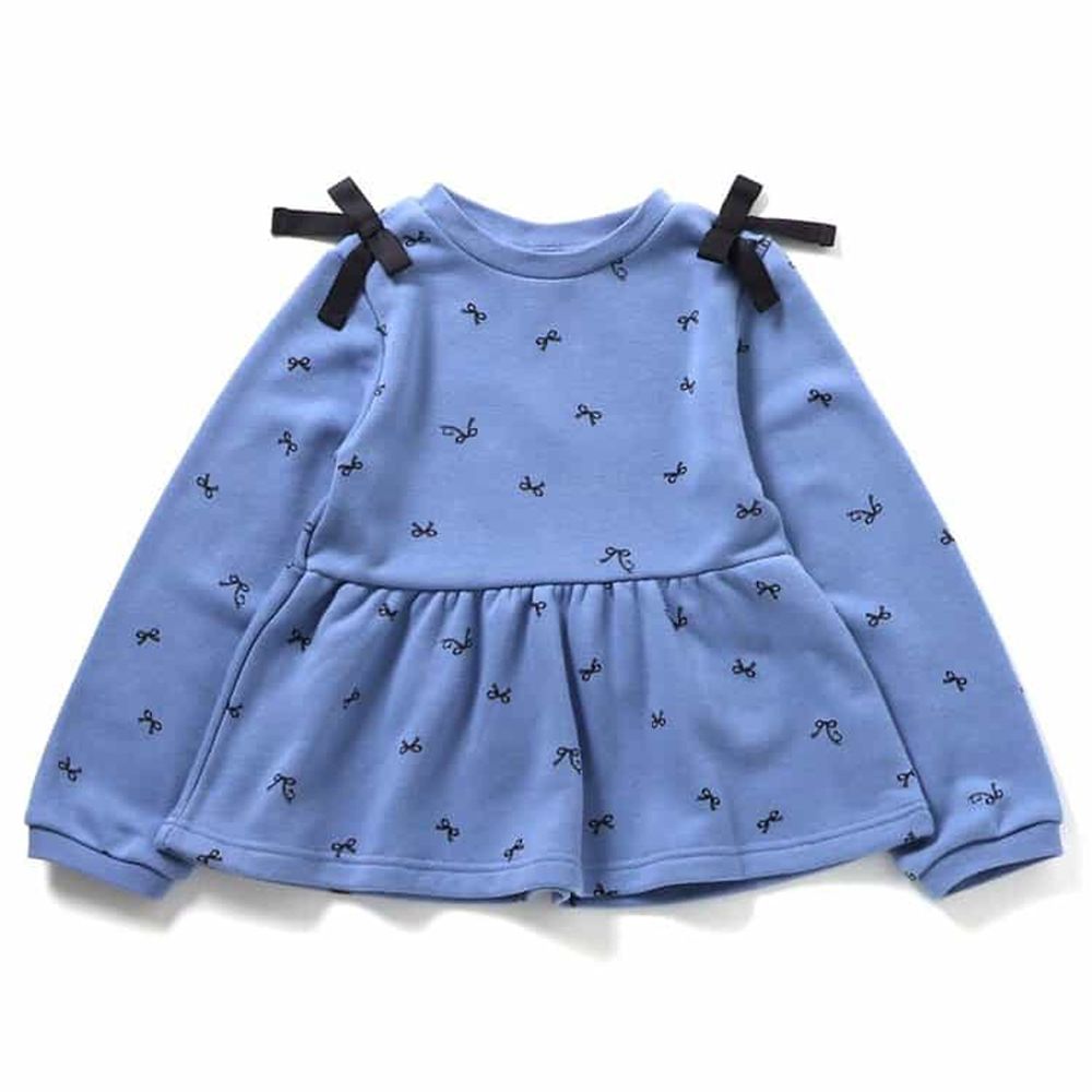 雙肩絲帶可愛長袖上衣-蝴蝶結-藍