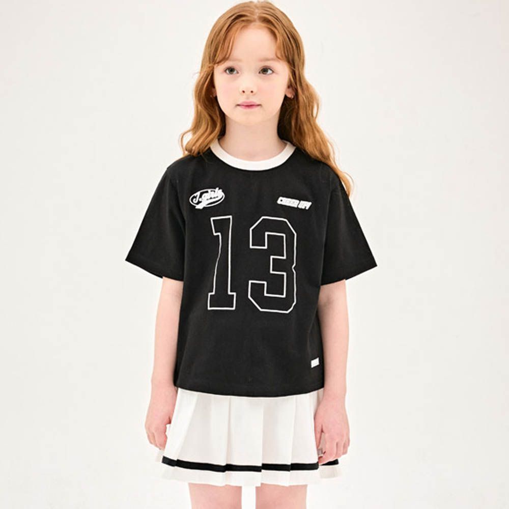 活力數字印短袖上衣X百褶裙套裝-黑X白