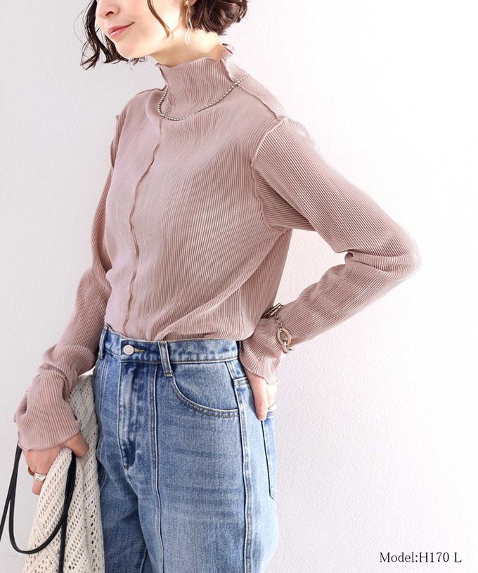 日本 Classical Elf - 羅紋線條感木耳小高領長袖上衣-摩卡