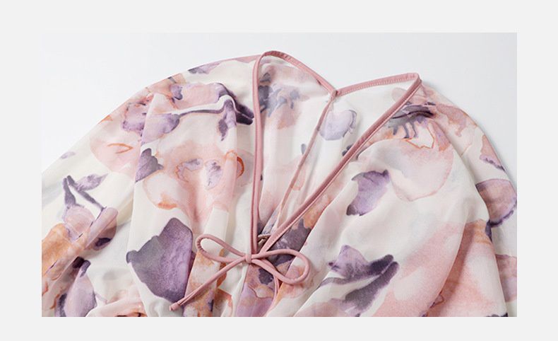 小清新比基尼罩衫顯瘦修身泳衣(三件組)-唯美花瓣-紫+粉-比基尼上衣、泳褲、罩衫