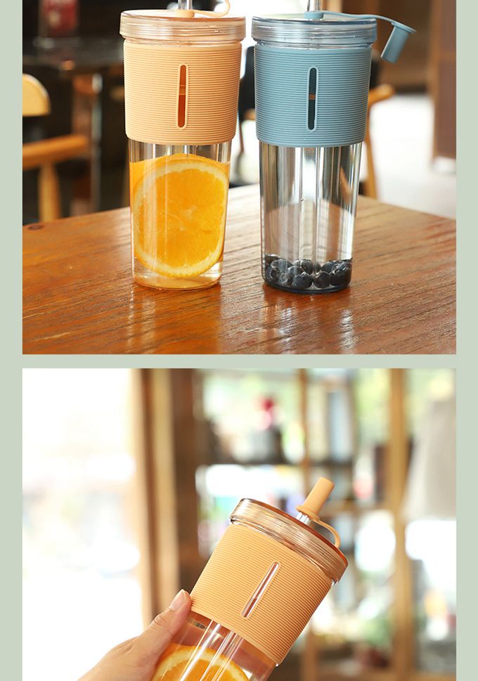 Vanibaby - 吸管隨行杯 700ml (矽膠防滑杯套 吸管蓋)-卡其