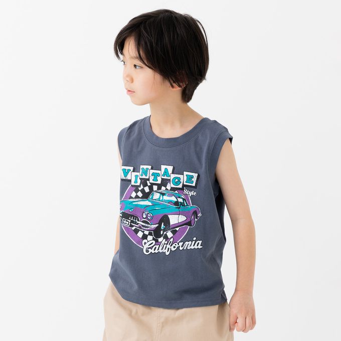 日本 Chil2 - [超低價] 100%棉 童趣印花背心上衣-復古車車-紫