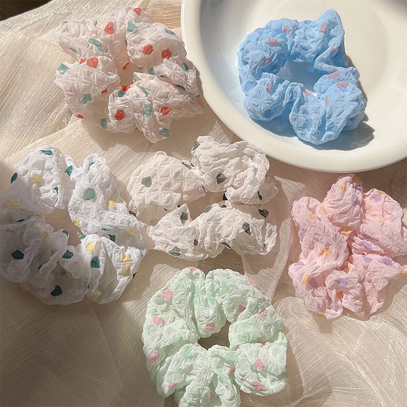 皺摺感小清新布藝大腸圈/髮圈-圓點-白色