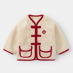 DUDUJIA - 喜氣拜年加絨暖暖盤釦外套-福氣小標籤-杏色