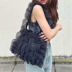 日本 GRL - 華麗澎澎魅力薄紗肩背包-黑 (F)