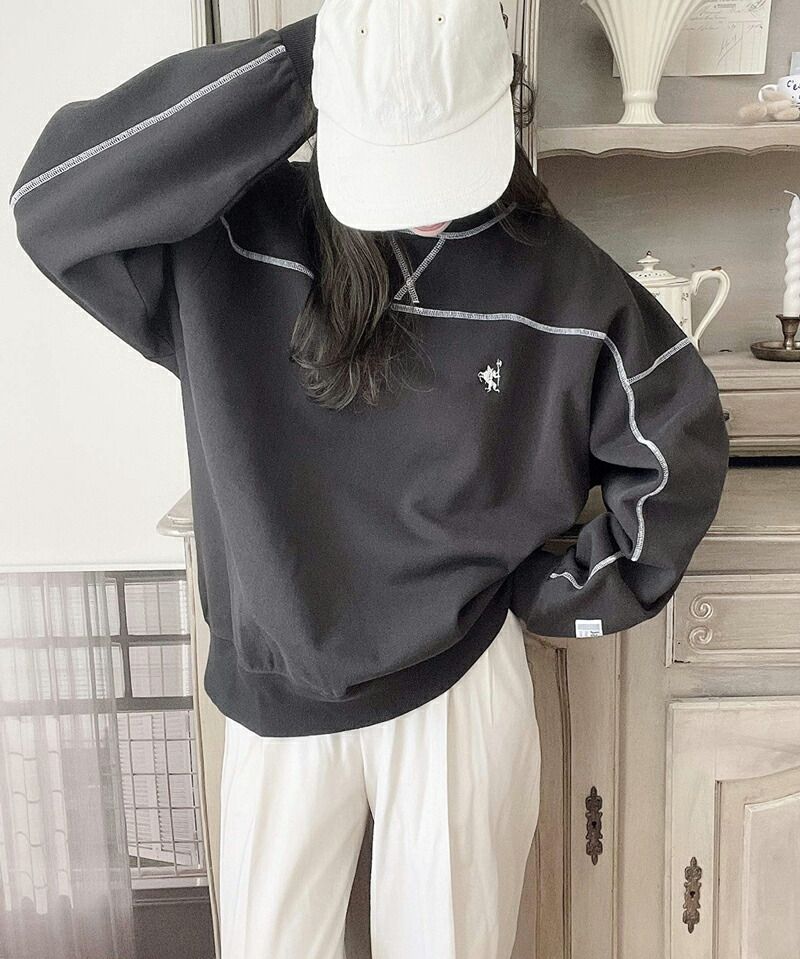 日本 Classical Elf - Java聯名 POLO刺繡拷克邊圓領大學T-深藍