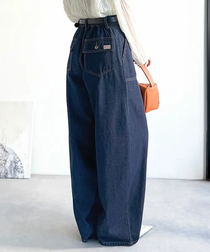 日本 Classical Elf - 圓弧修身廓形大口袋純棉丹寧褲-黑