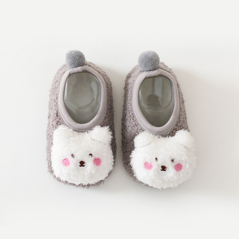 Vanibaby - Vanibaby 防滑嬰兒鞋 學步鞋 絨毛小熊嬰兒鞋-灰色