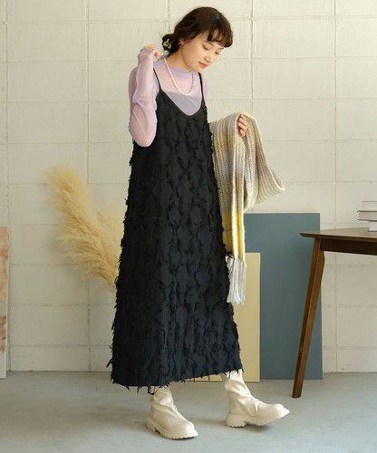 日本 Bou Jeloud - 破壞感抽鬚吊帶裙/洋裝-知性黑