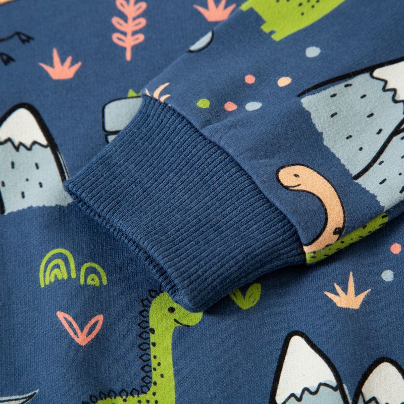 純棉圓領長袖上衣/大學T-恐龍世界-海軍藍