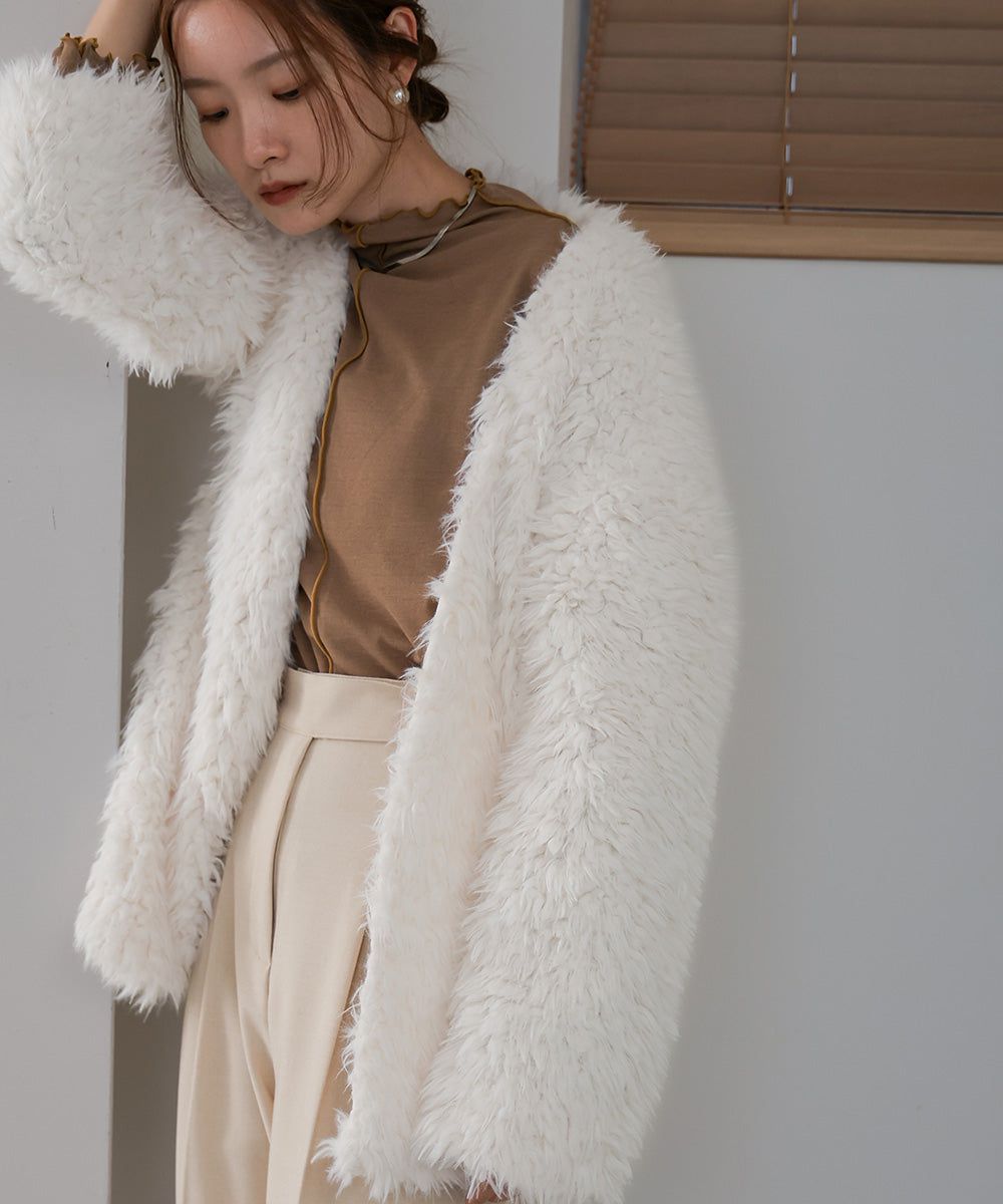 日本 Bab - 蓬鬆存在感絨毛開襟外套-淺粉紅