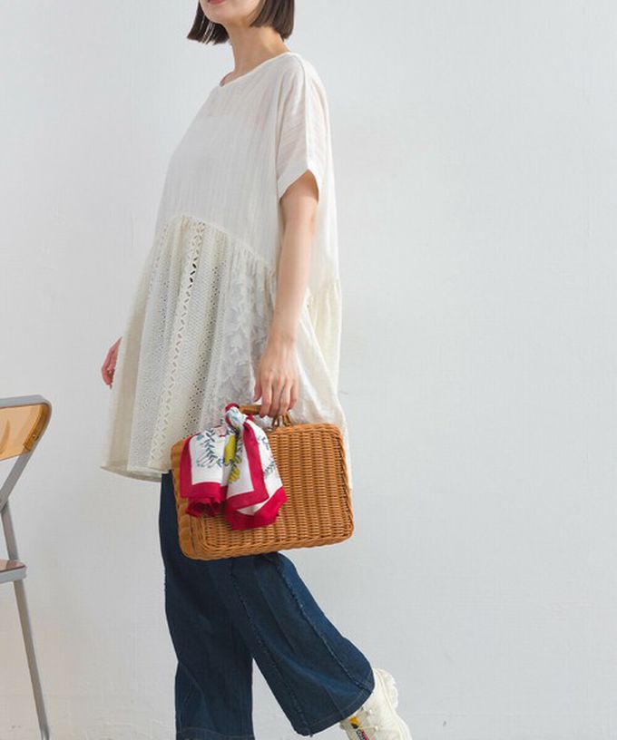 日本 Lupilien - 100%印度棉 柔美緹花長版短袖上衣-炭灰